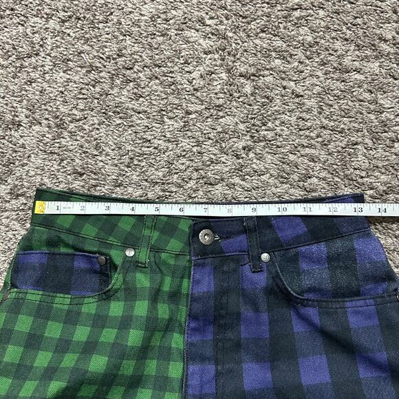 Ragged Jeans Plaid Pants Two Tone Punk Rock Emo 90s y2k 26x30 Green Purple - Picture 4 of 11